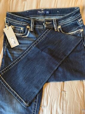 Miss Me Dark Blue Boot Cut Jeans with Contrast Stitching